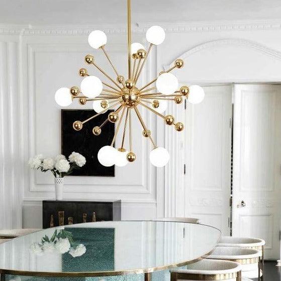 Lustra Chandelier Brass Opal Globe - Image 4