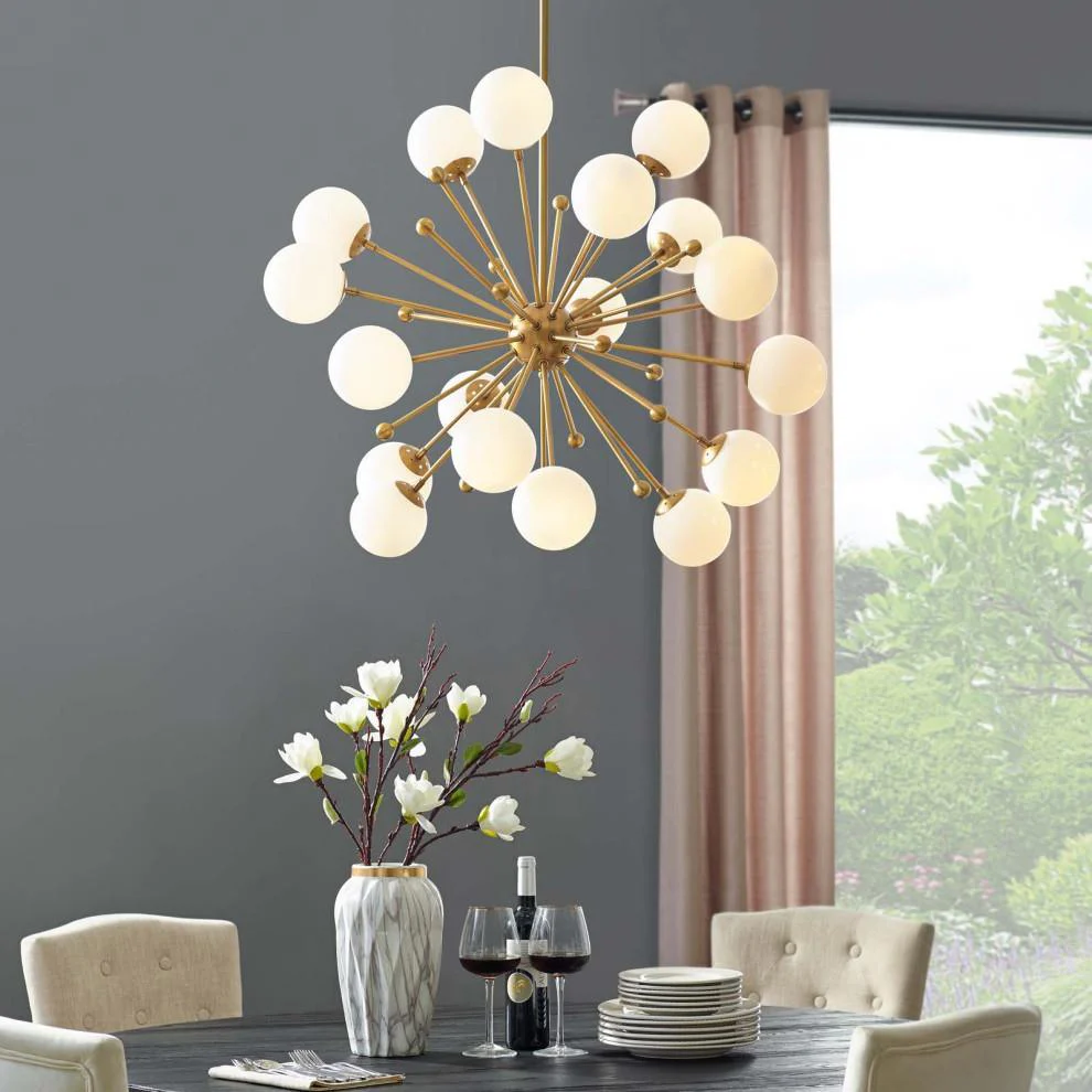 Lustra Chandelier Brass Opal Globe - Image 9