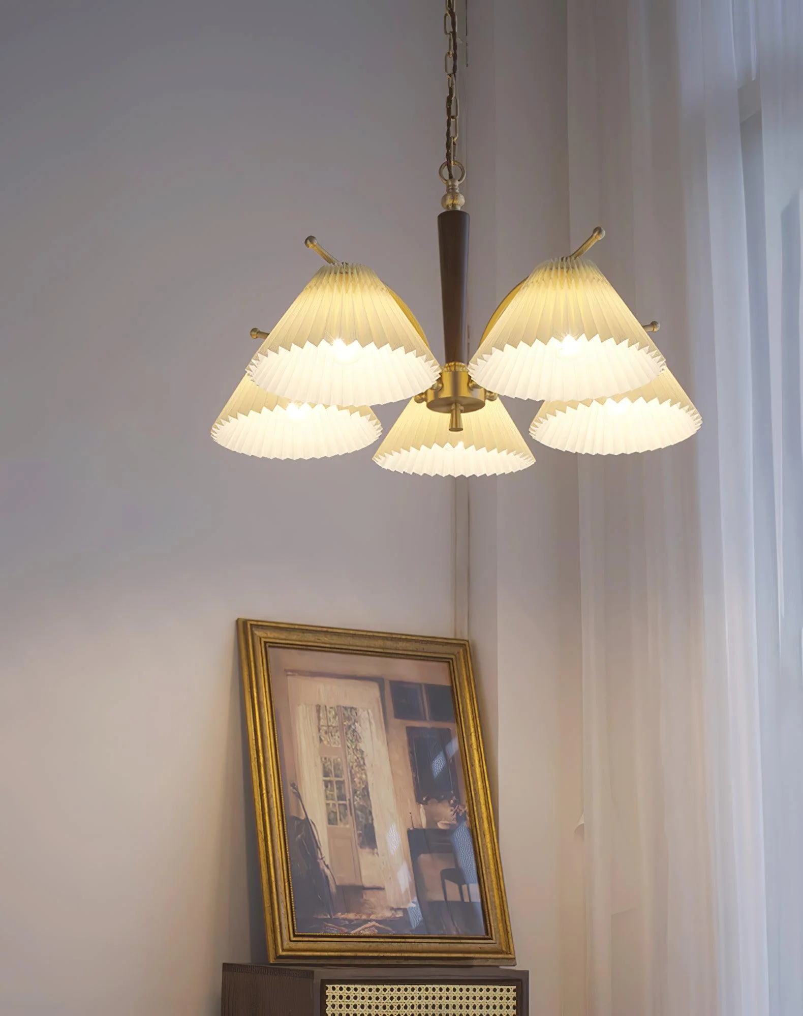 Lustra Chandelier Brass Pleated Shade Classic - Image 11