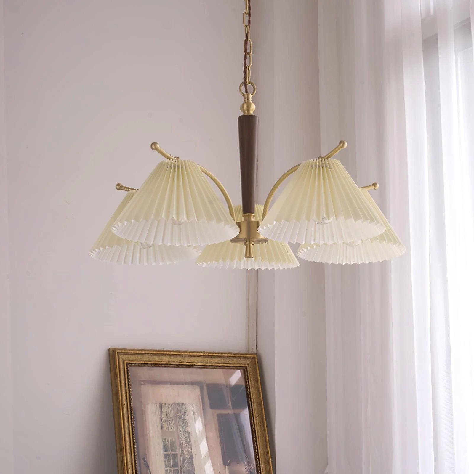 Lustra Chandelier Brass Pleated Shade Classic - Image 13