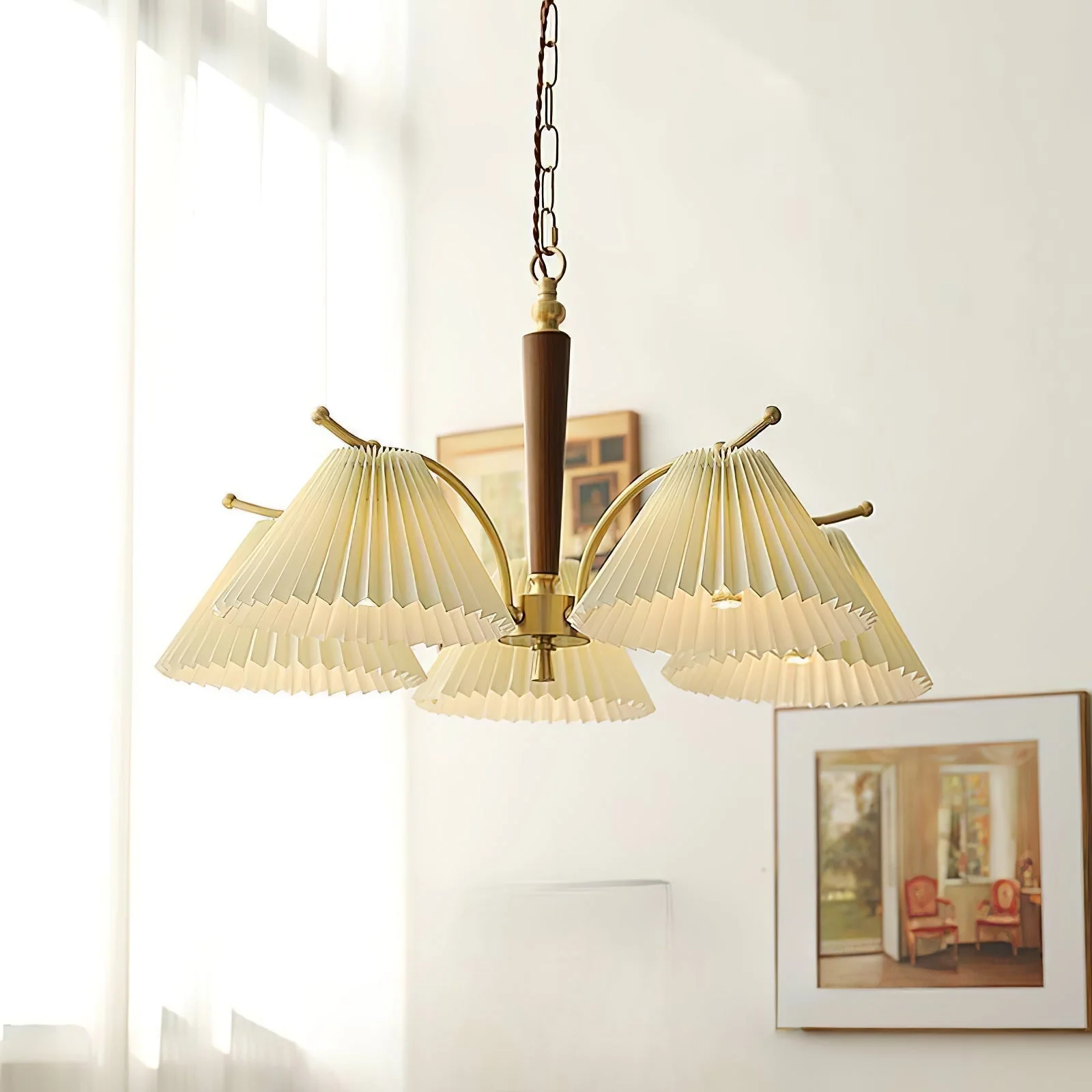 Lustra Chandelier Brass Pleated Shade Classic - Image 16