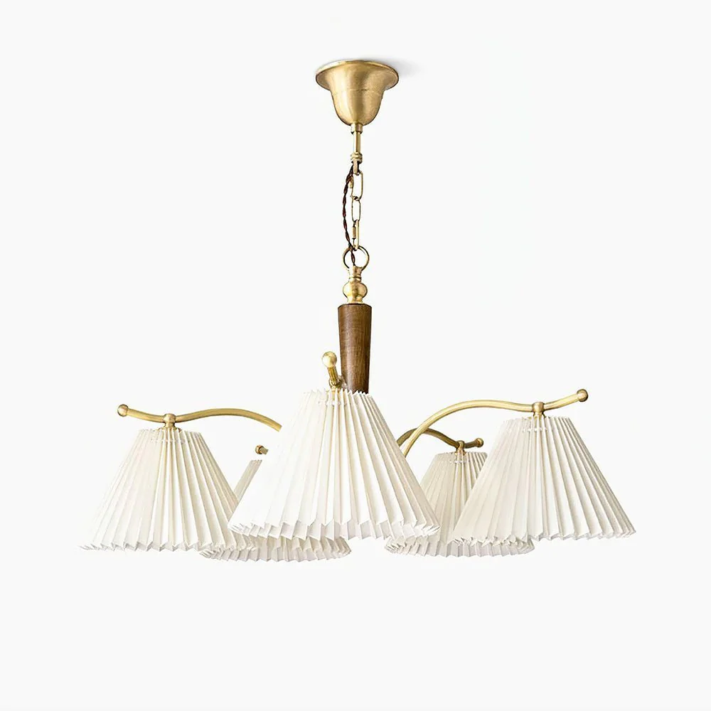 Lustra Chandelier Brass Pleated Shade Classic - Image 2