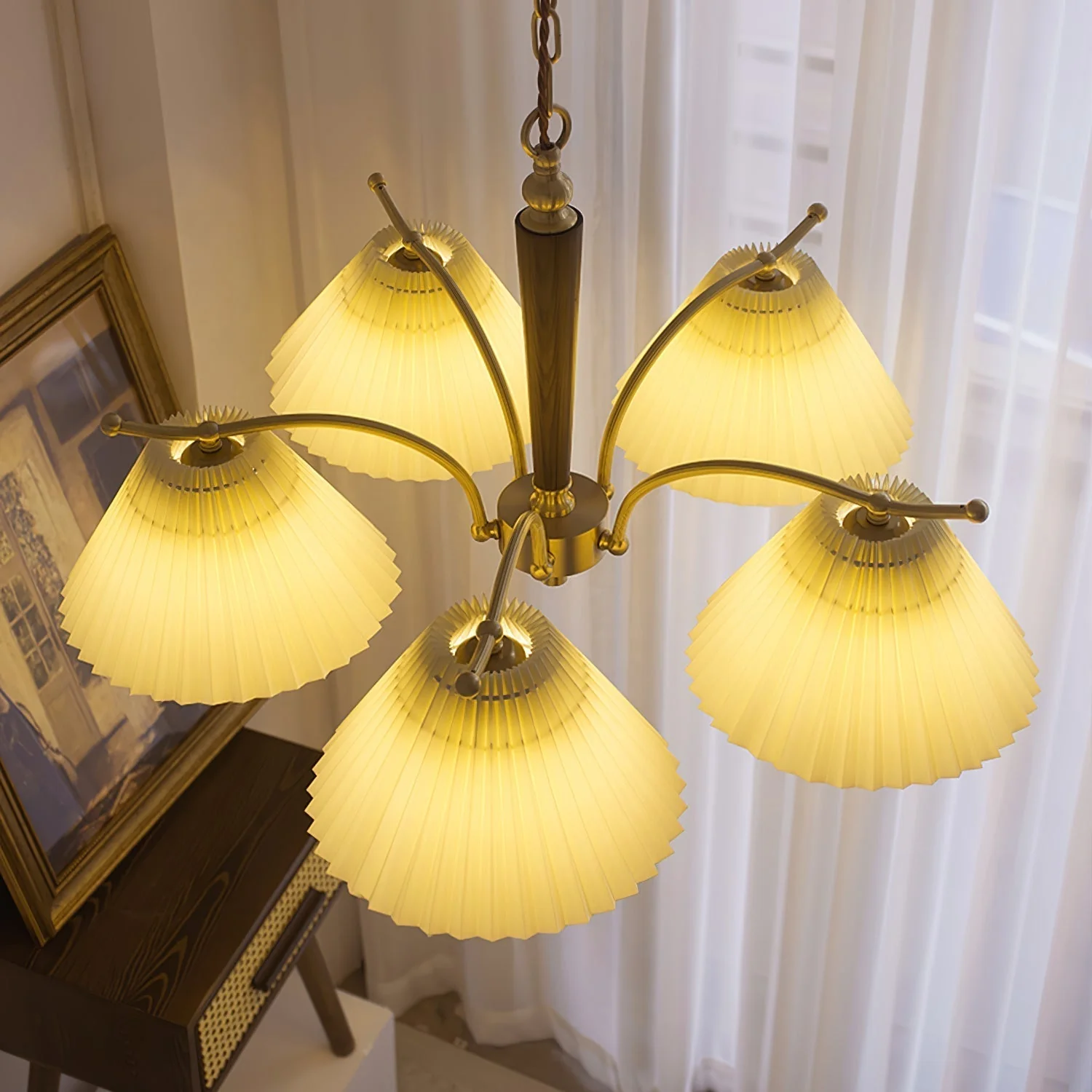 Lustra Chandelier Brass Pleated Shade Classic - Image 21