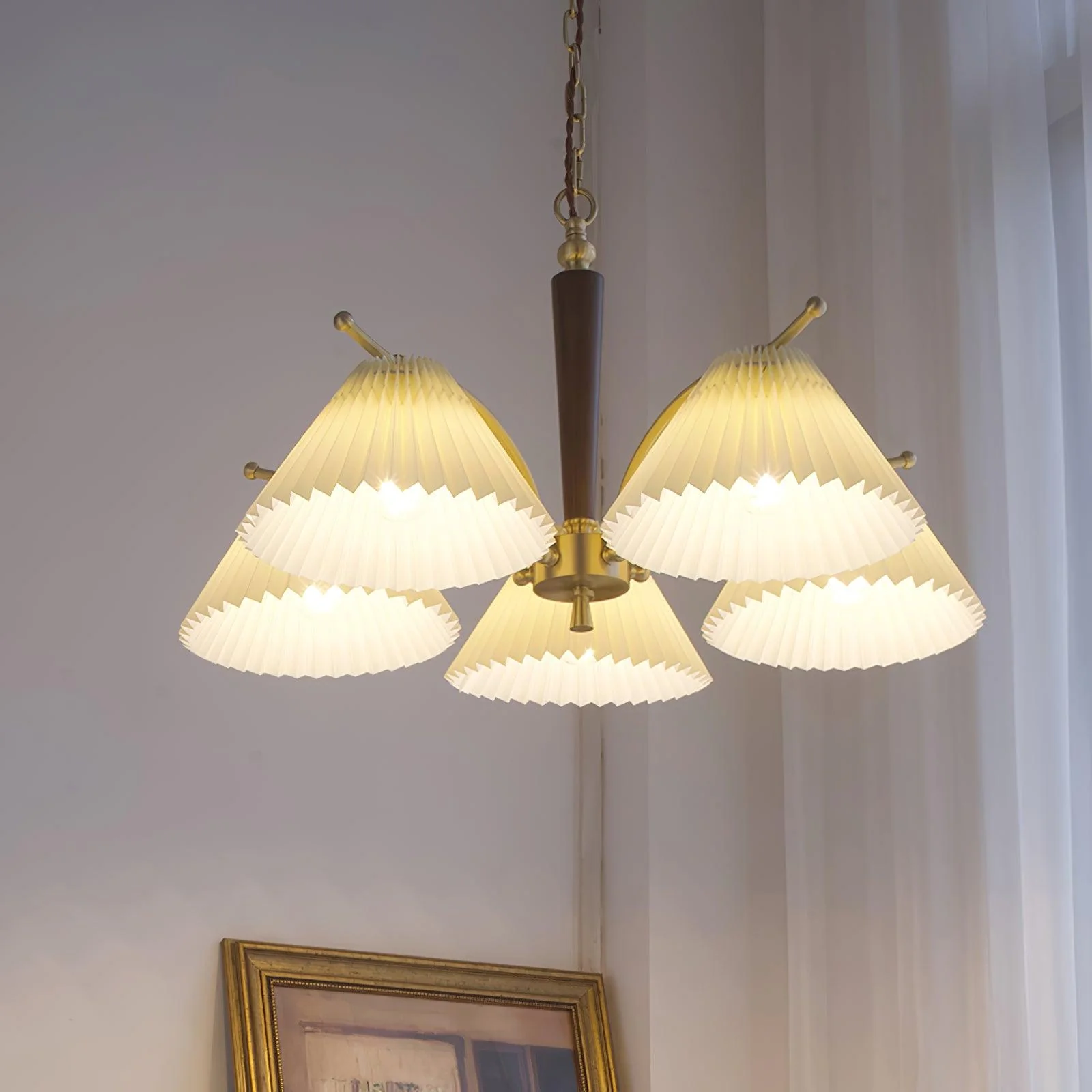 Lustra Chandelier Brass Pleated Shade Classic - Image 25