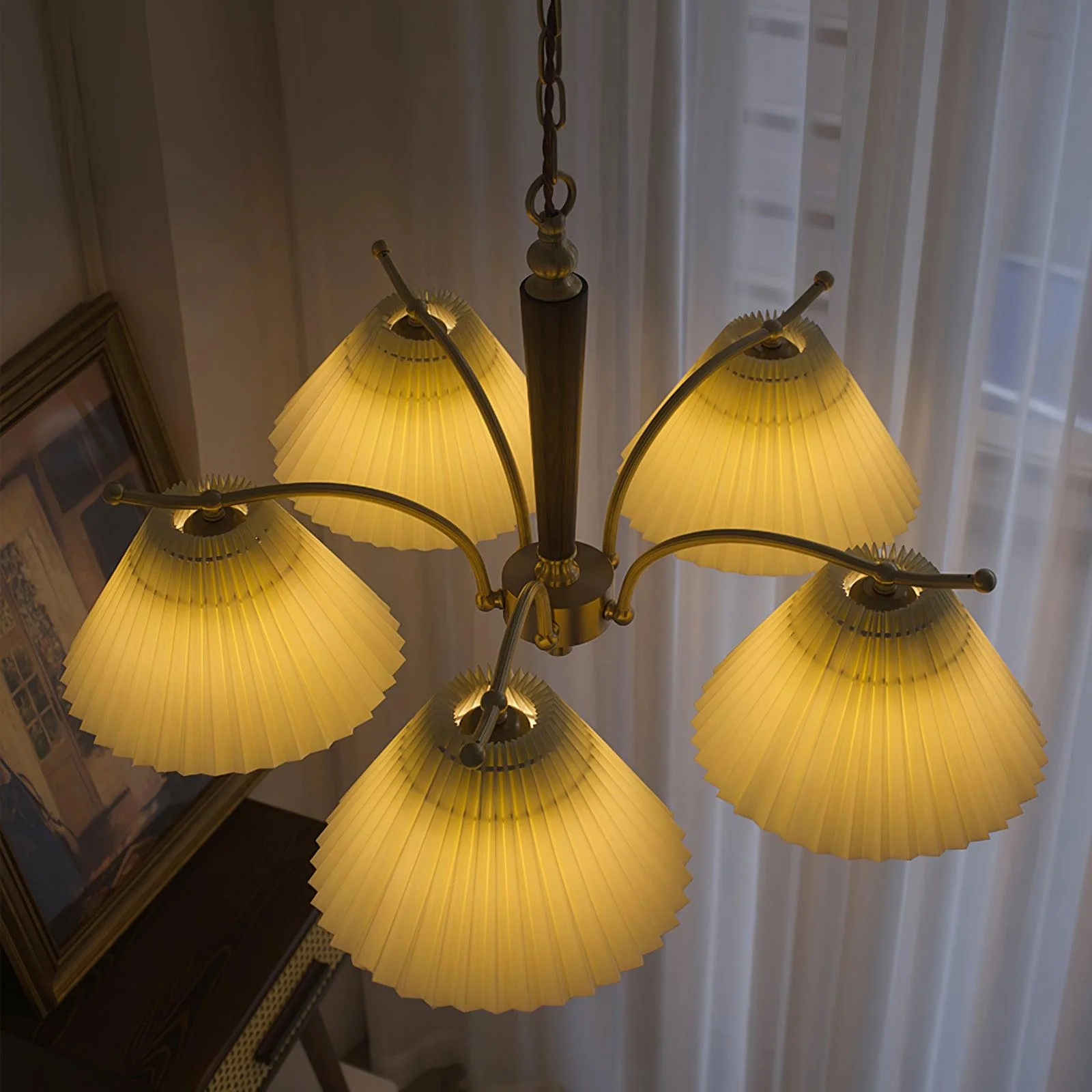 Lustra Chandelier Brass Pleated Shade Classic - Image 26