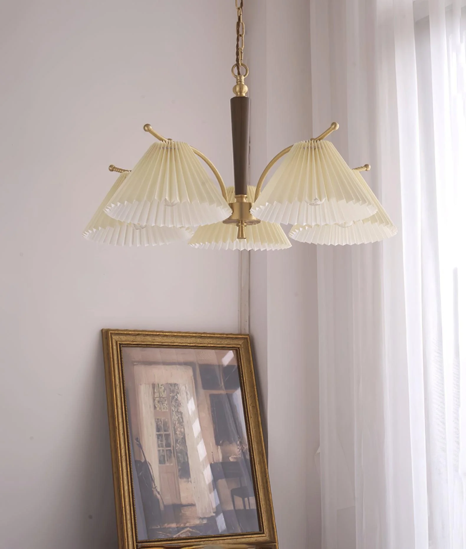 Lustra Chandelier Brass Pleated Shade Classic - Image 28