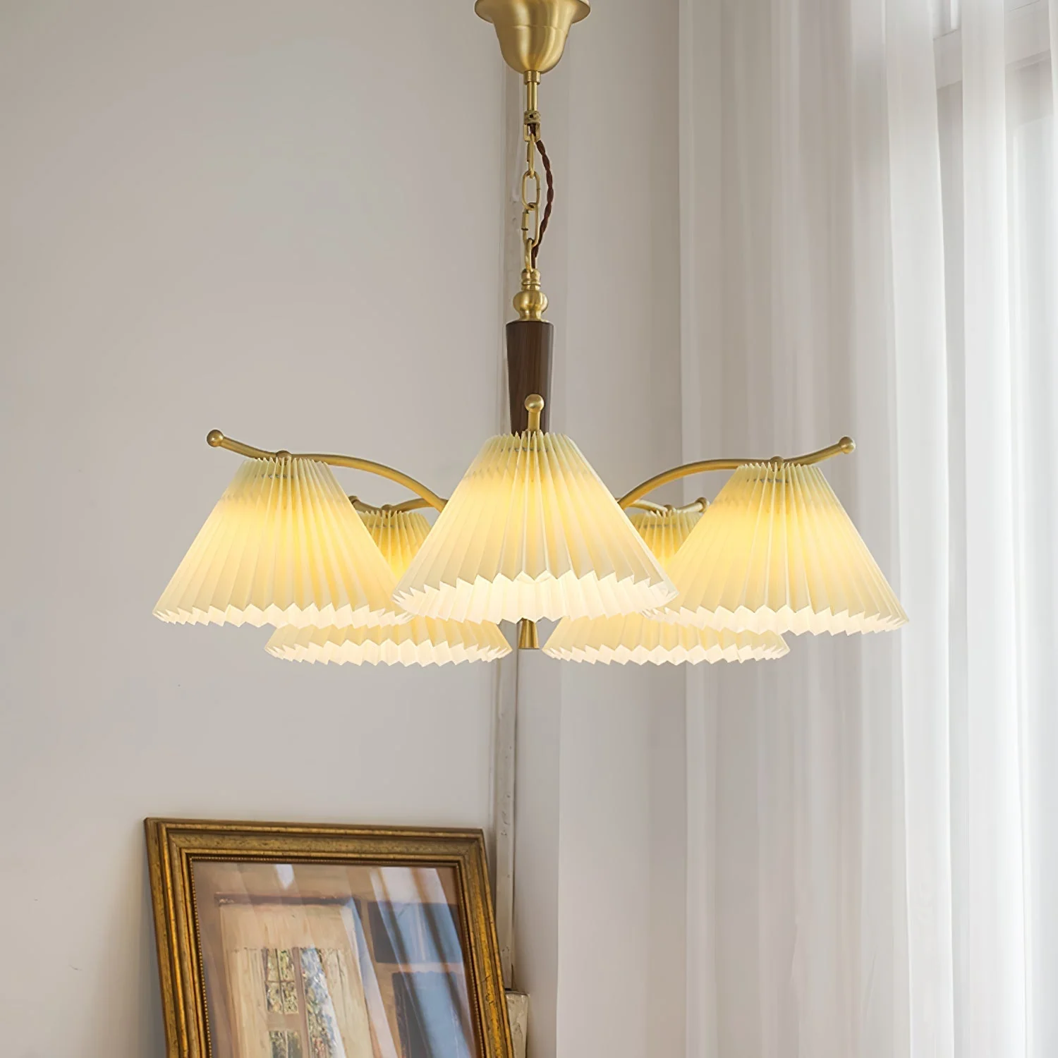 Lustra Chandelier Brass Pleated Shade Classic - Image 4