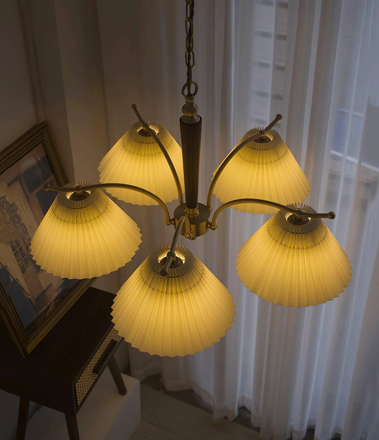 Lustra Chandelier Brass Pleated Shade Classic - Image 8
