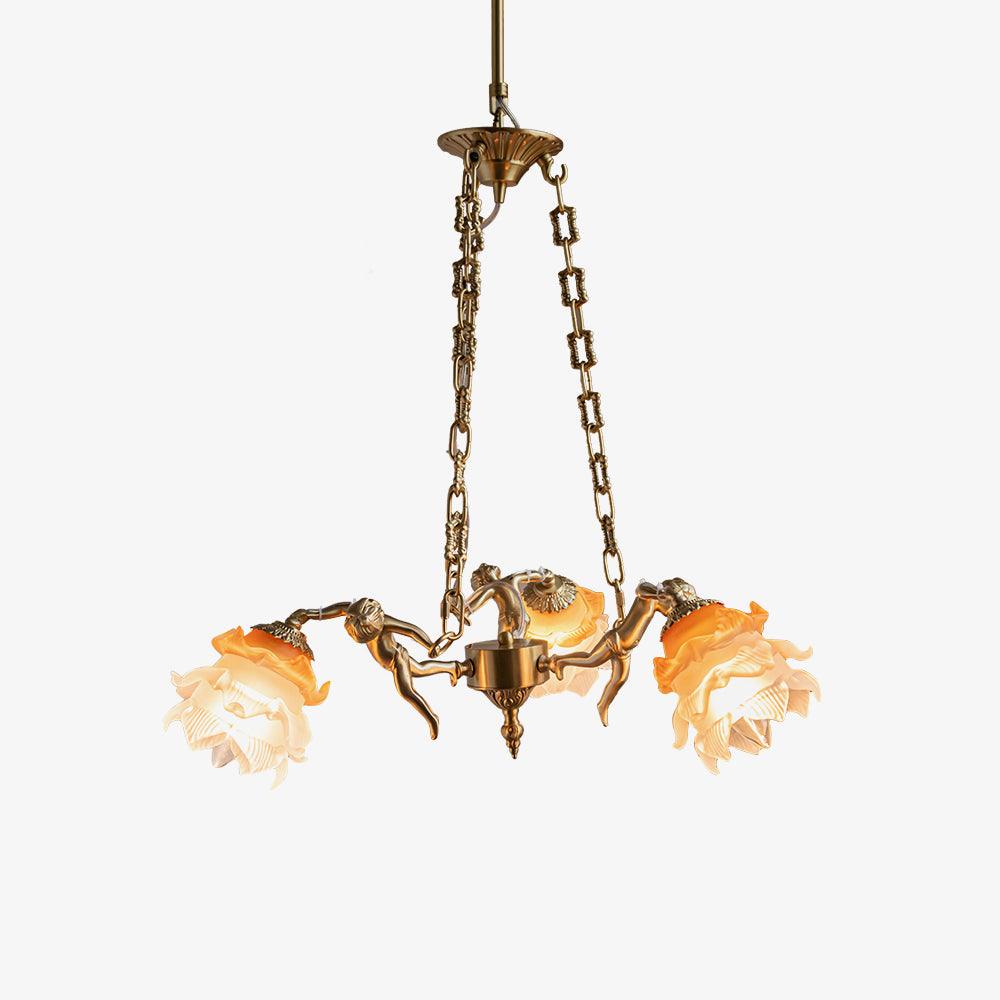 Lustra Chandelier Brass Suspension Floral Vintage