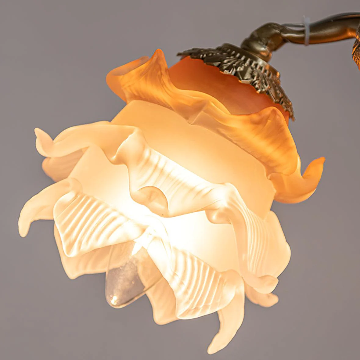 Lustra Chandelier Brass Suspension Floral Vintage - Image 11