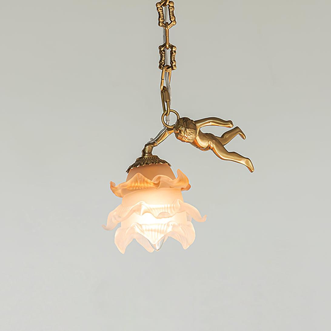 Lustra Chandelier Brass Suspension Floral Vintage - Image 12