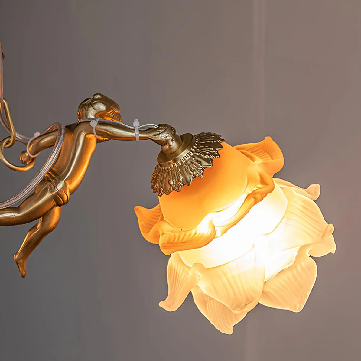 Lustra Chandelier Brass Suspension Floral Vintage - Image 13