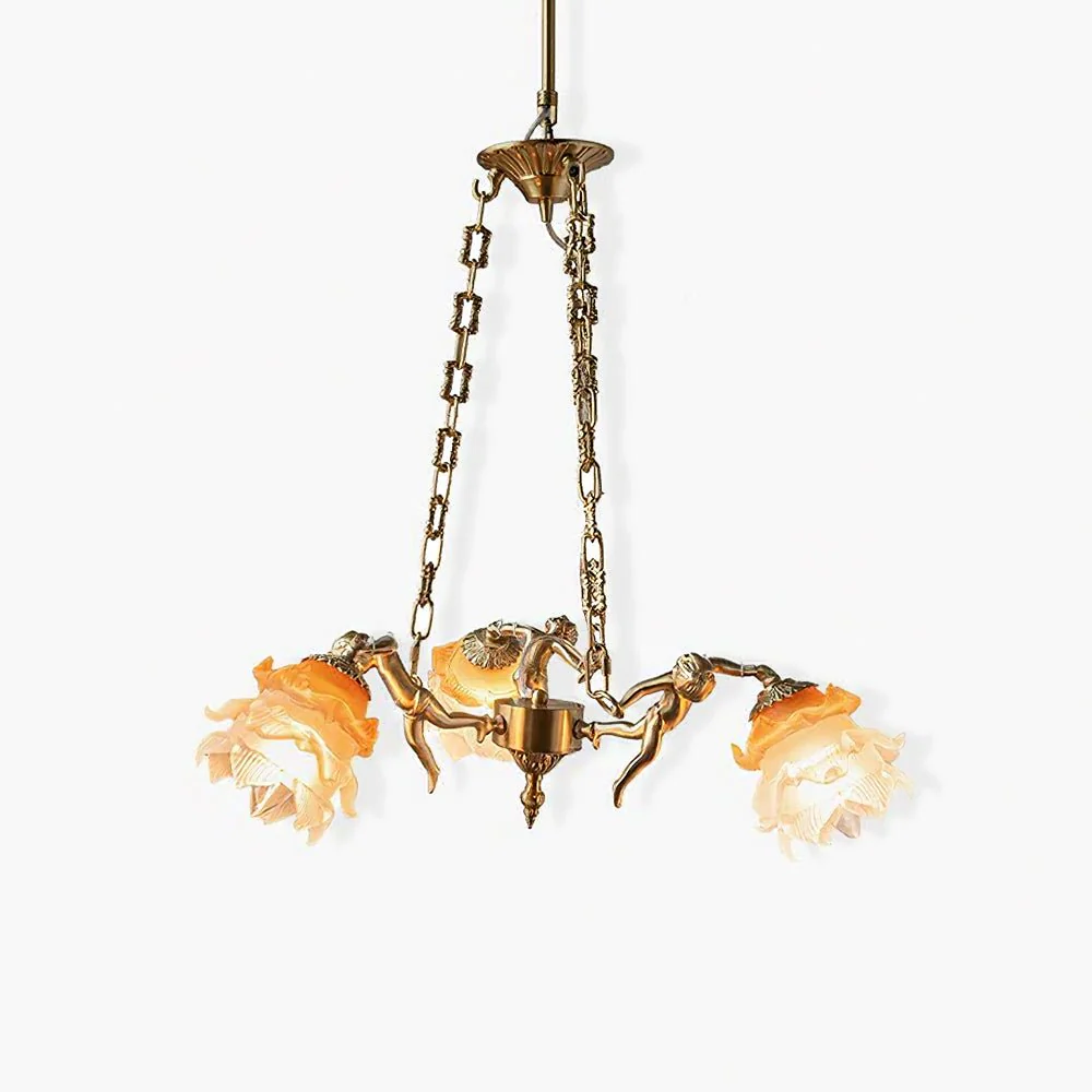 Lustra Chandelier Brass Suspension Floral Vintage - Image 14