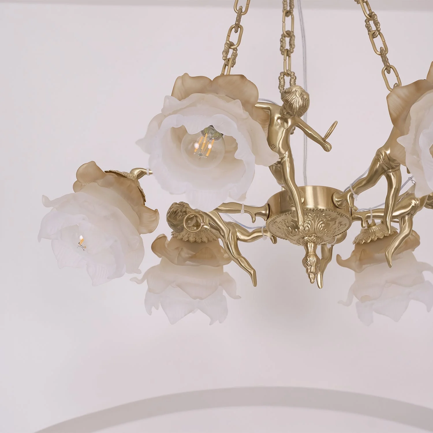 Lustra Chandelier Brass Suspension Floral Vintage - Image 15
