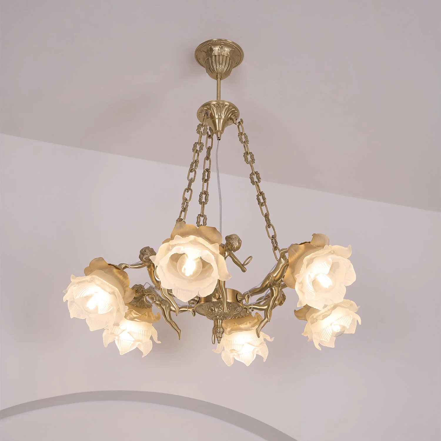 Lustra Chandelier Brass Suspension Floral Vintage - Image 16