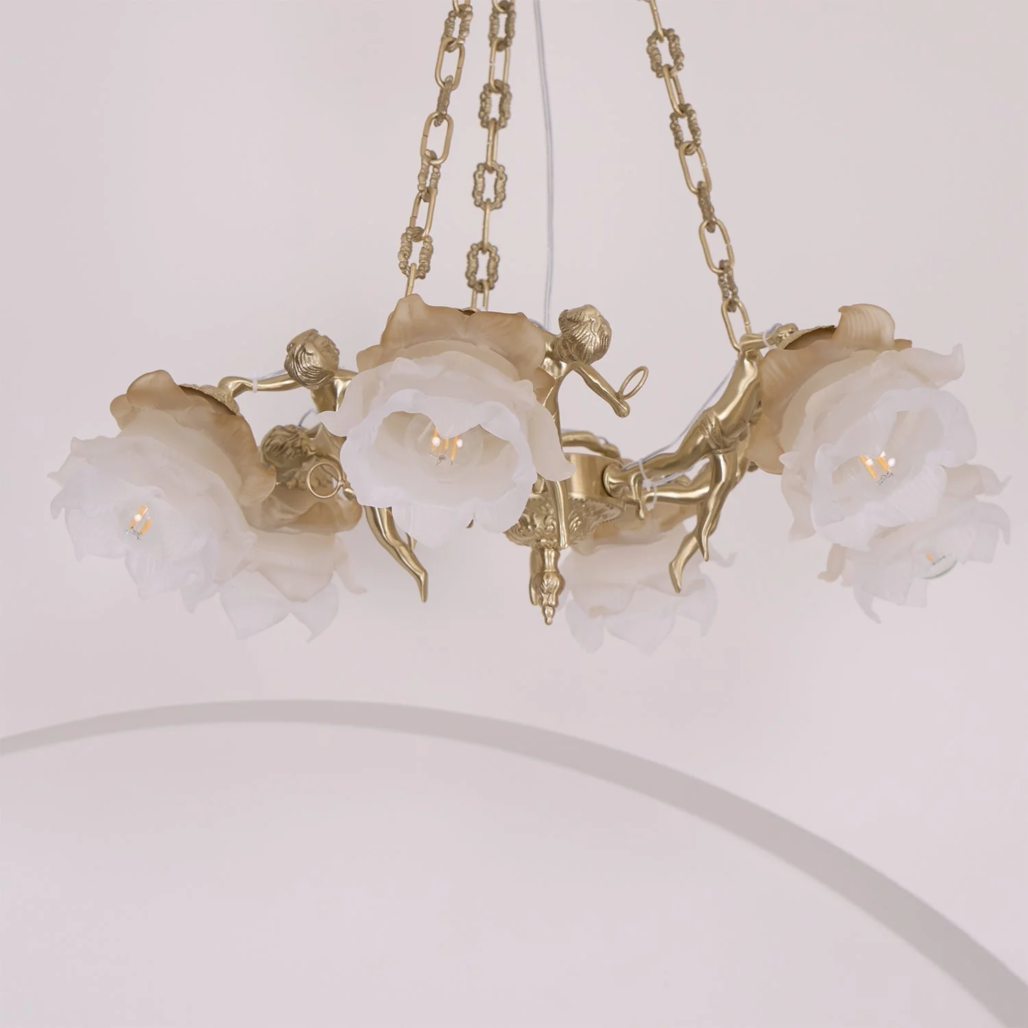 Lustra Chandelier Brass Suspension Floral Vintage - Image 17