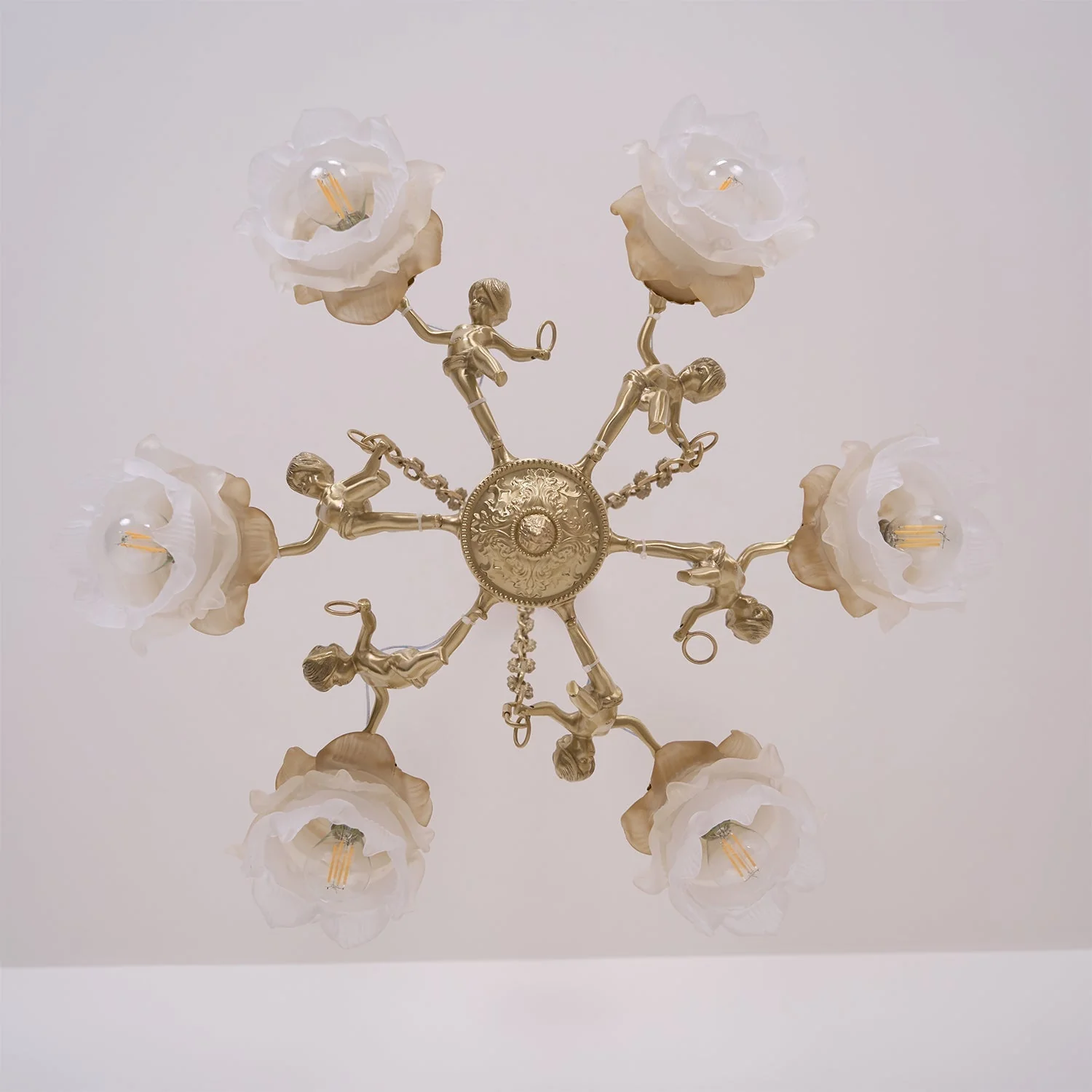 Lustra Chandelier Brass Suspension Floral Vintage - Image 18