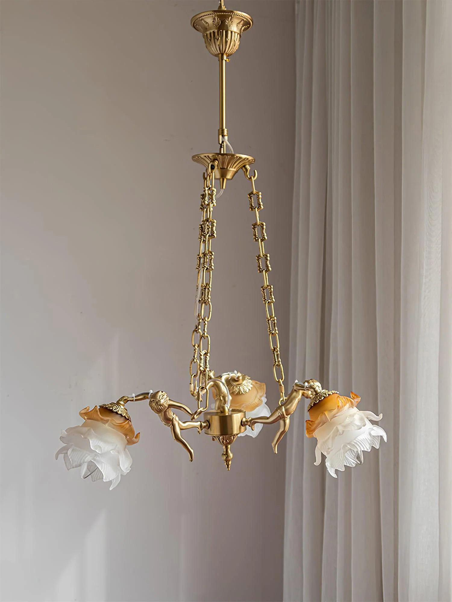 Lustra Chandelier Brass Suspension Floral Vintage - Image 2