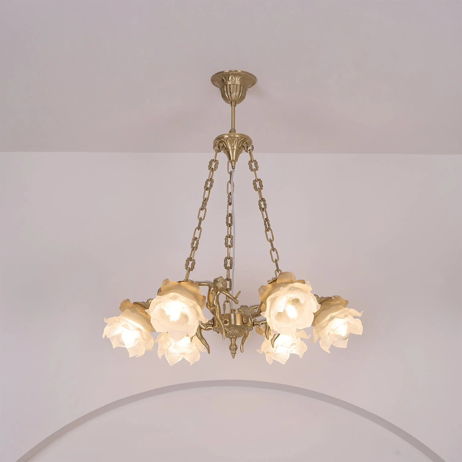 Lustra Chandelier Brass Suspension Floral Vintage - Image 22