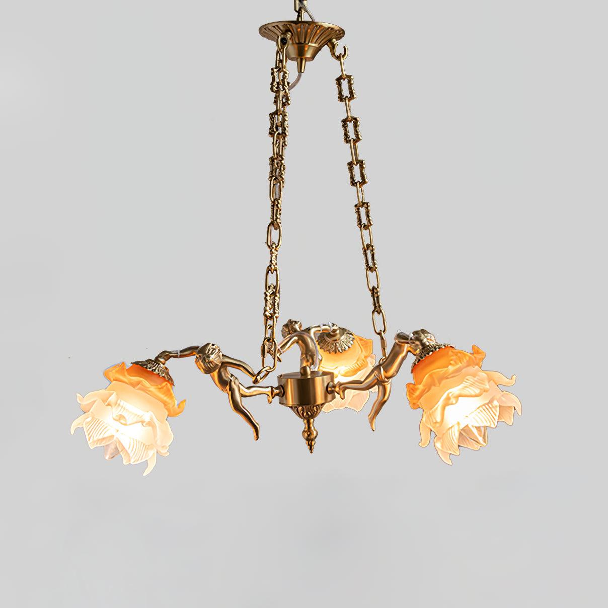 Lustra Chandelier Brass Suspension Floral Vintage - Image 23