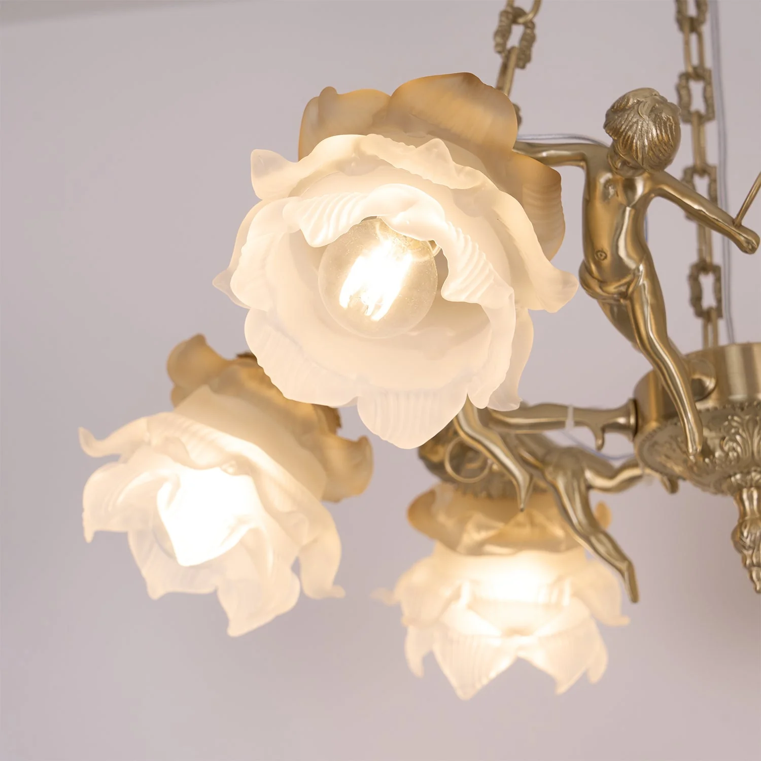 Lustra Chandelier Brass Suspension Floral Vintage - Image 25