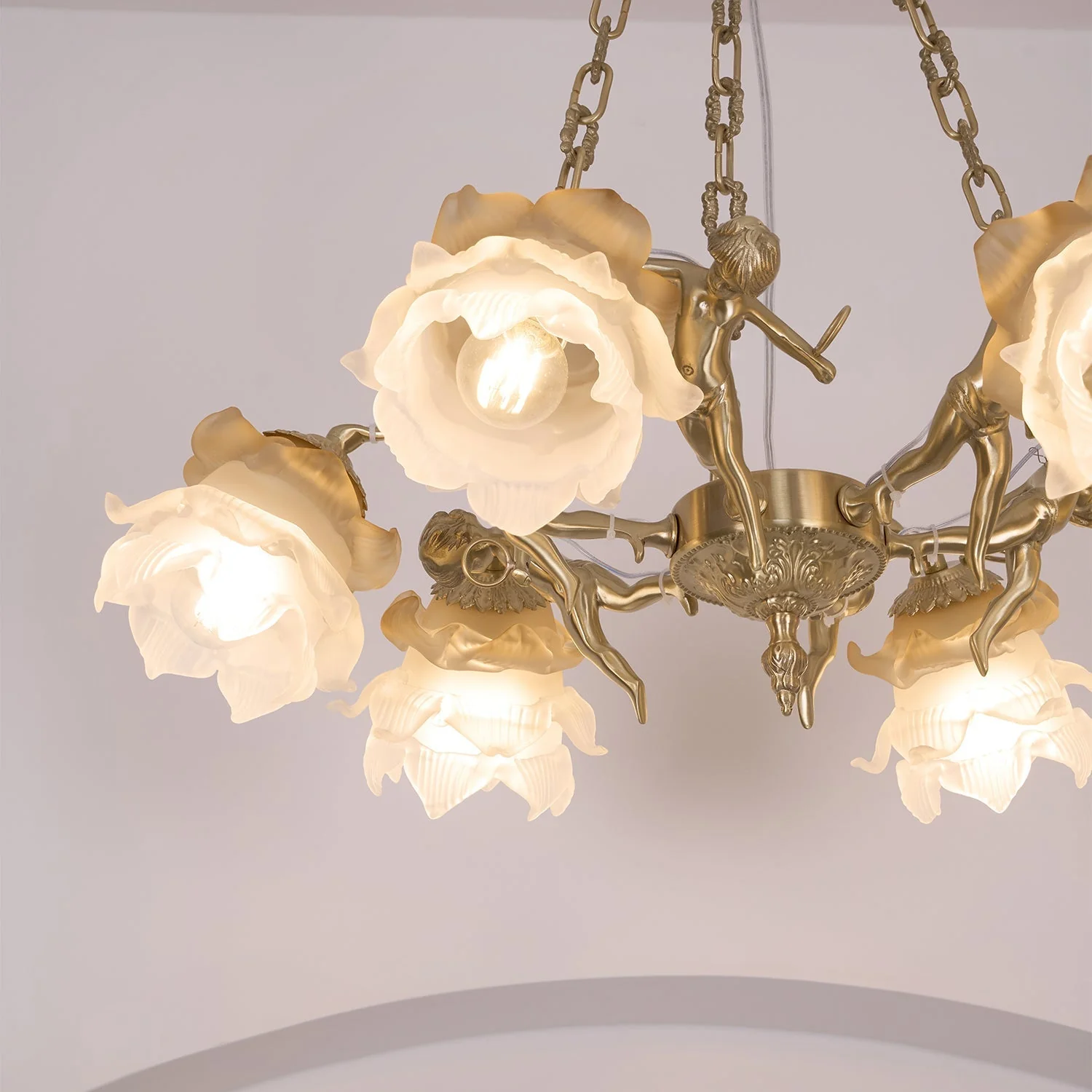 Lustra Chandelier Brass Suspension Floral Vintage - Image 26
