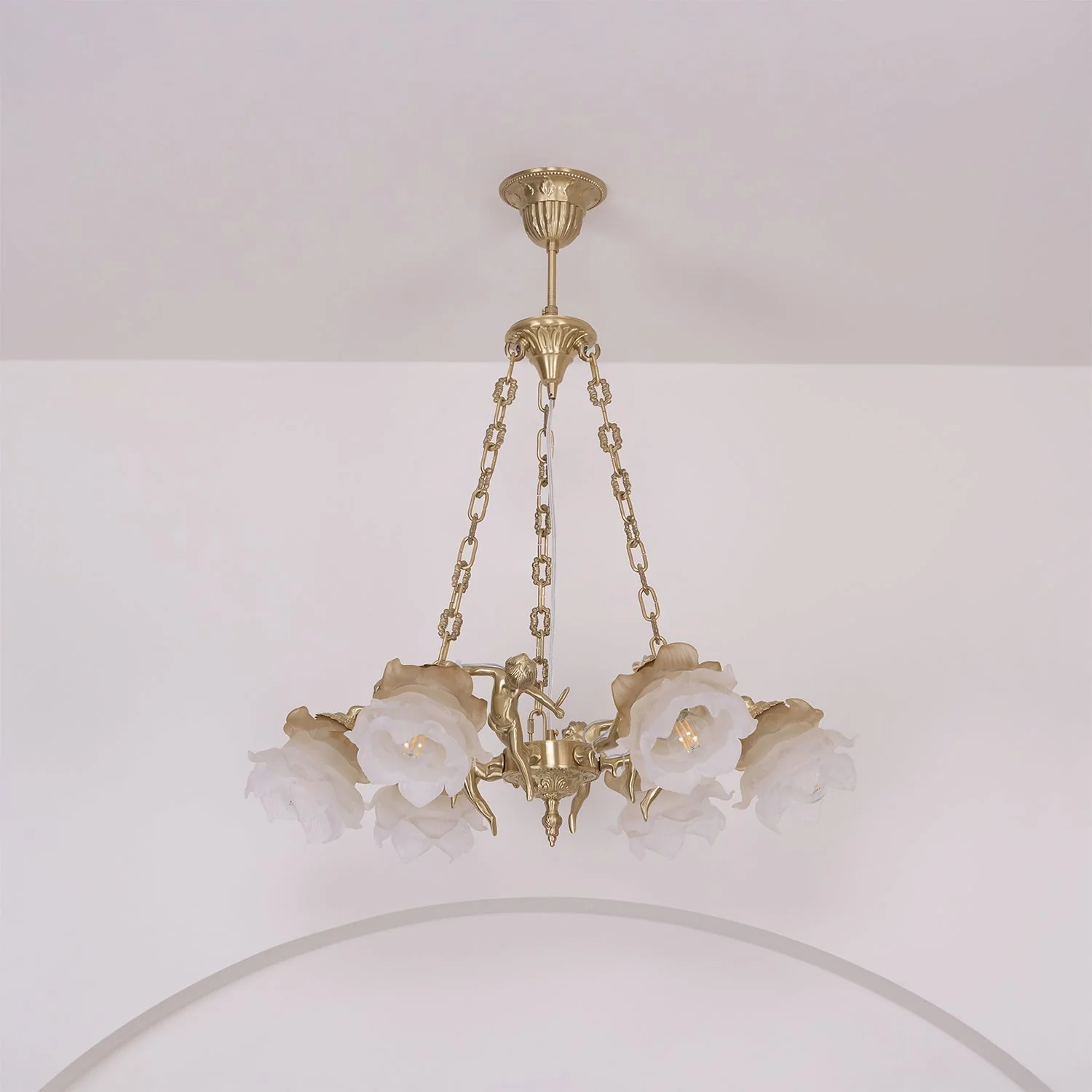 Lustra Chandelier Brass Suspension Floral Vintage - Image 27