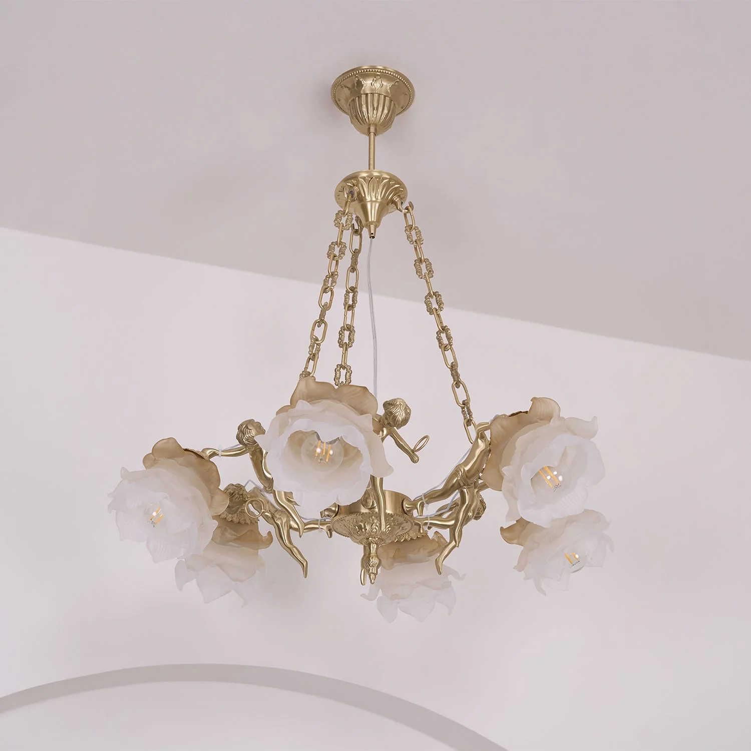 Lustra Chandelier Brass Suspension Floral Vintage - Image 28