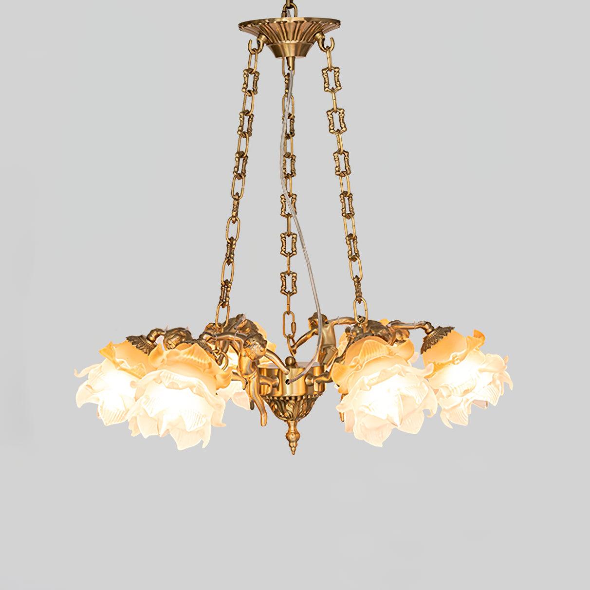 Lustra Chandelier Brass Suspension Floral Vintage - Image 29