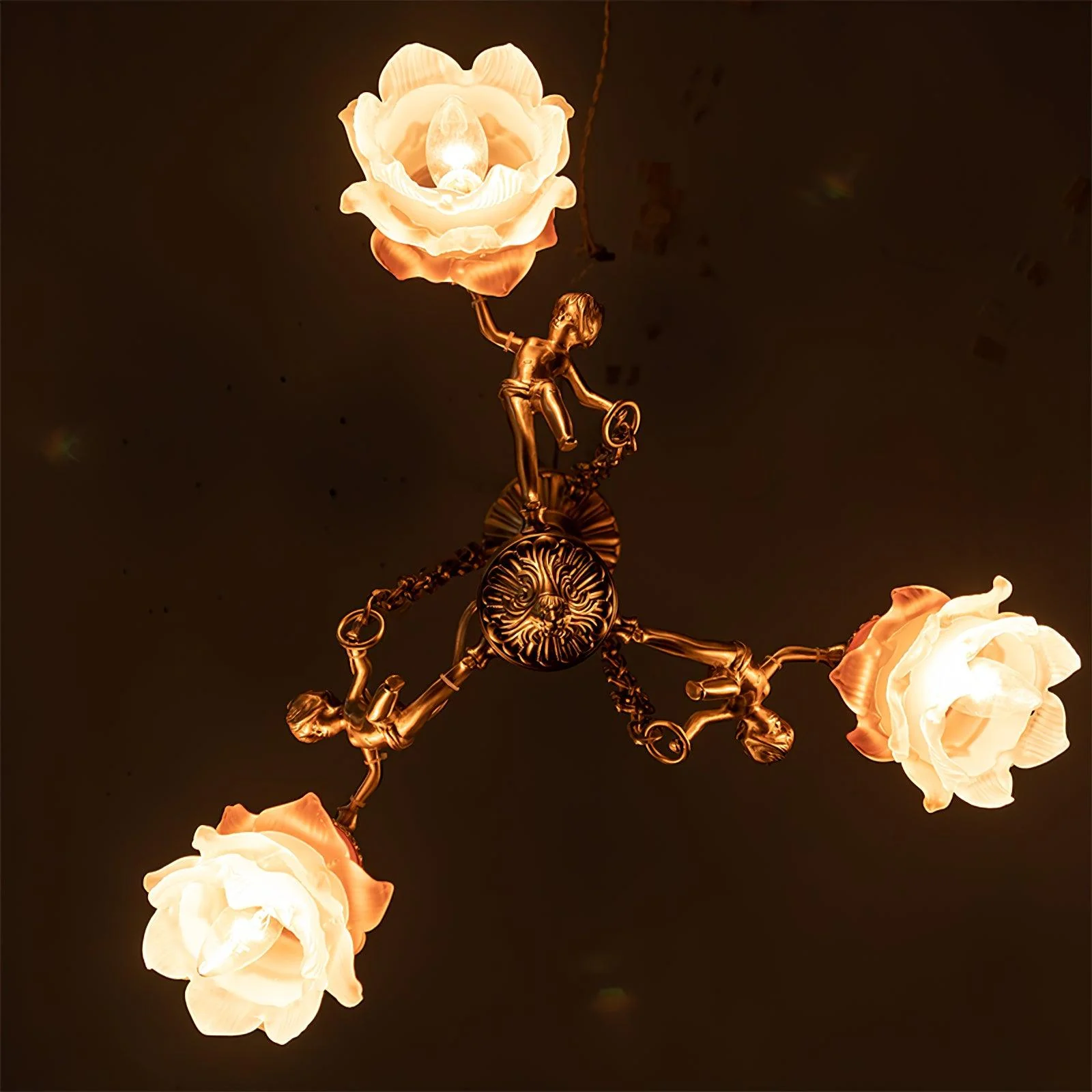 Lustra Chandelier Brass Suspension Floral Vintage - Image 30