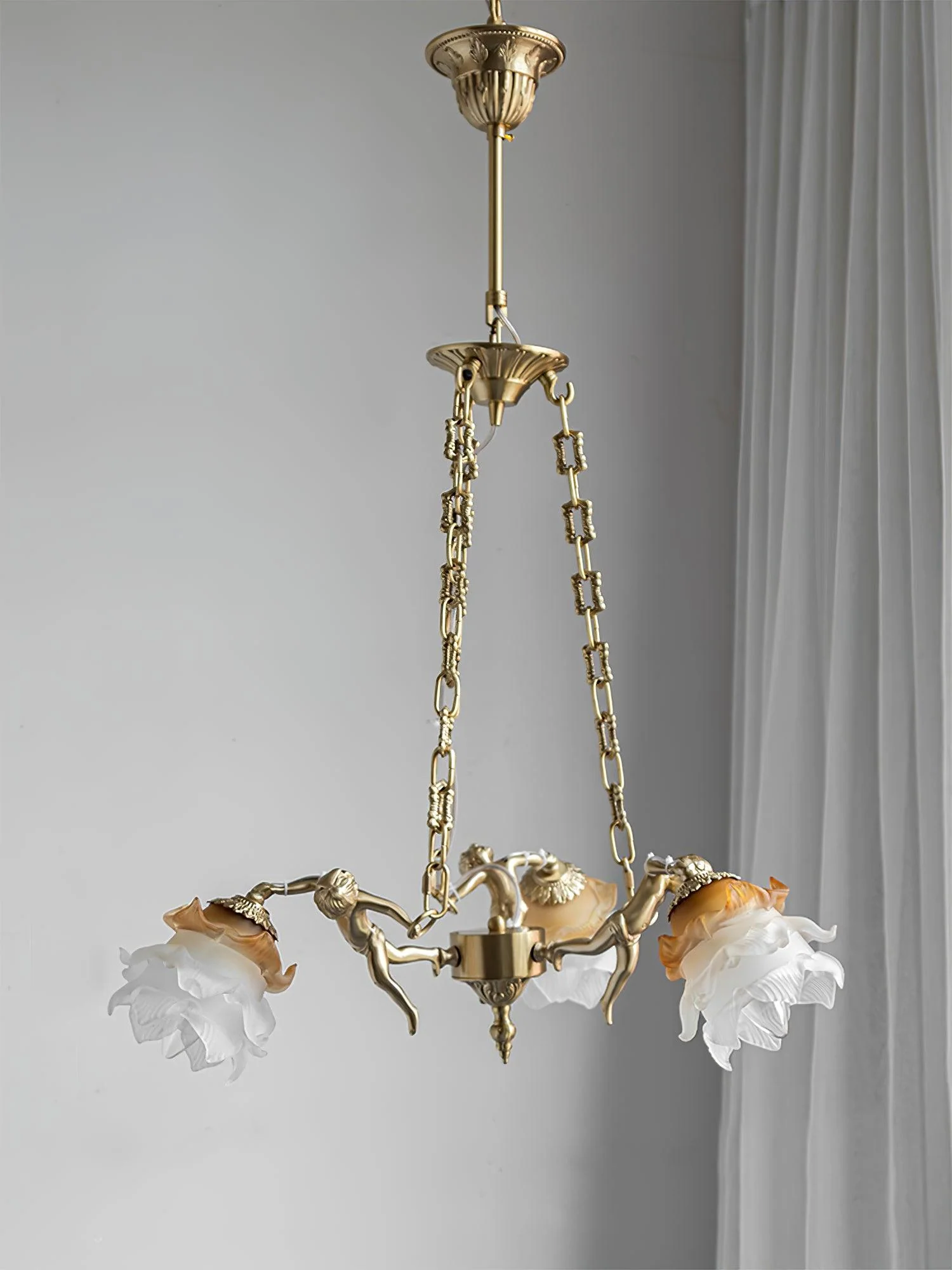 Lustra Chandelier Brass Suspension Floral Vintage - Image 31