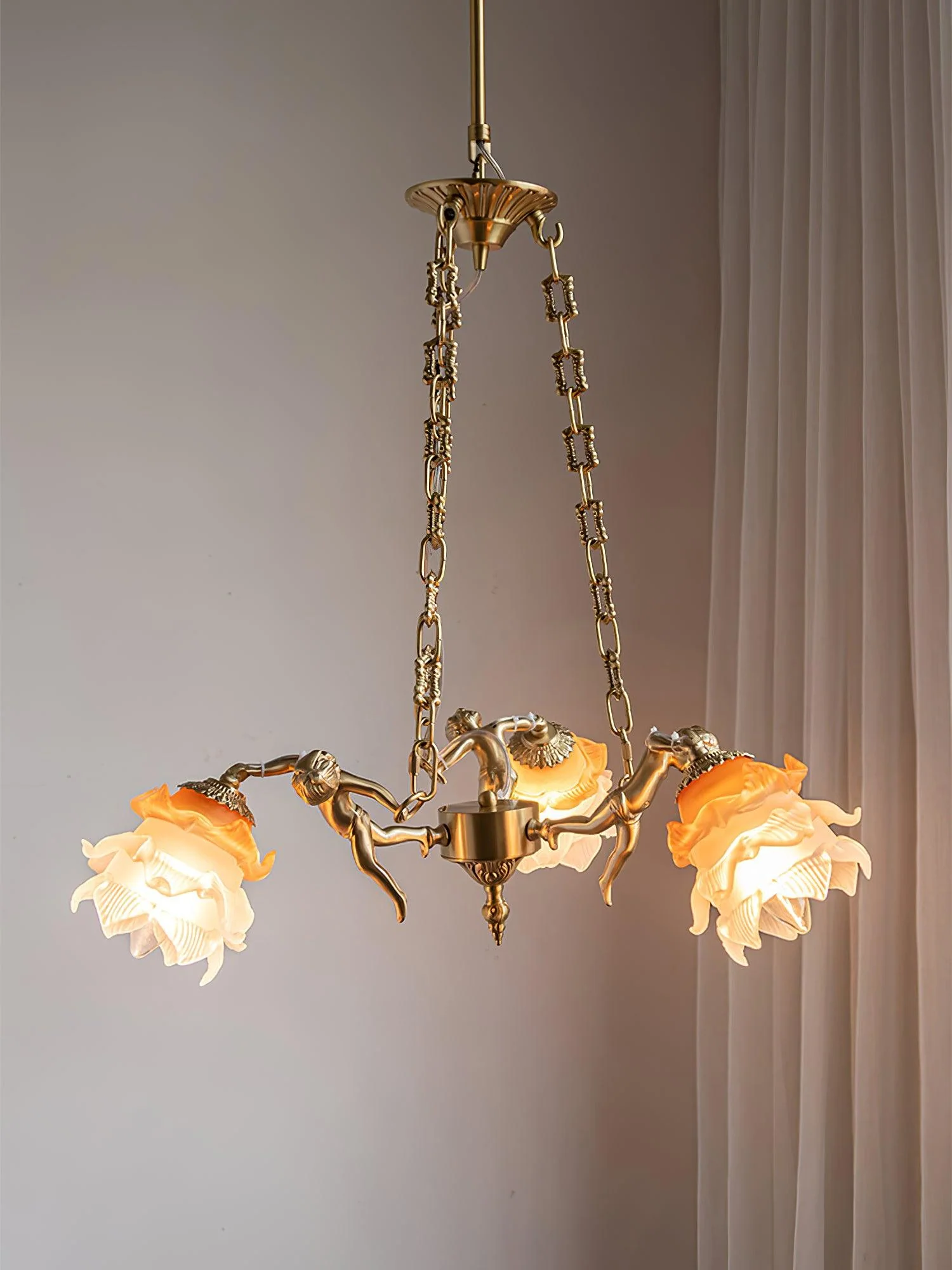 Lustra Chandelier Brass Suspension Floral Vintage - Image 32