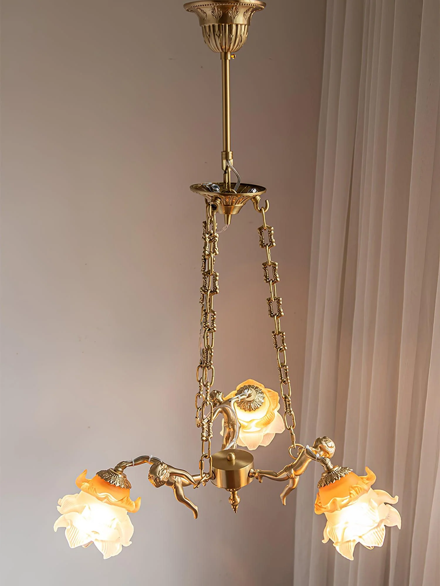 Lustra Chandelier Brass Suspension Floral Vintage - Image 33