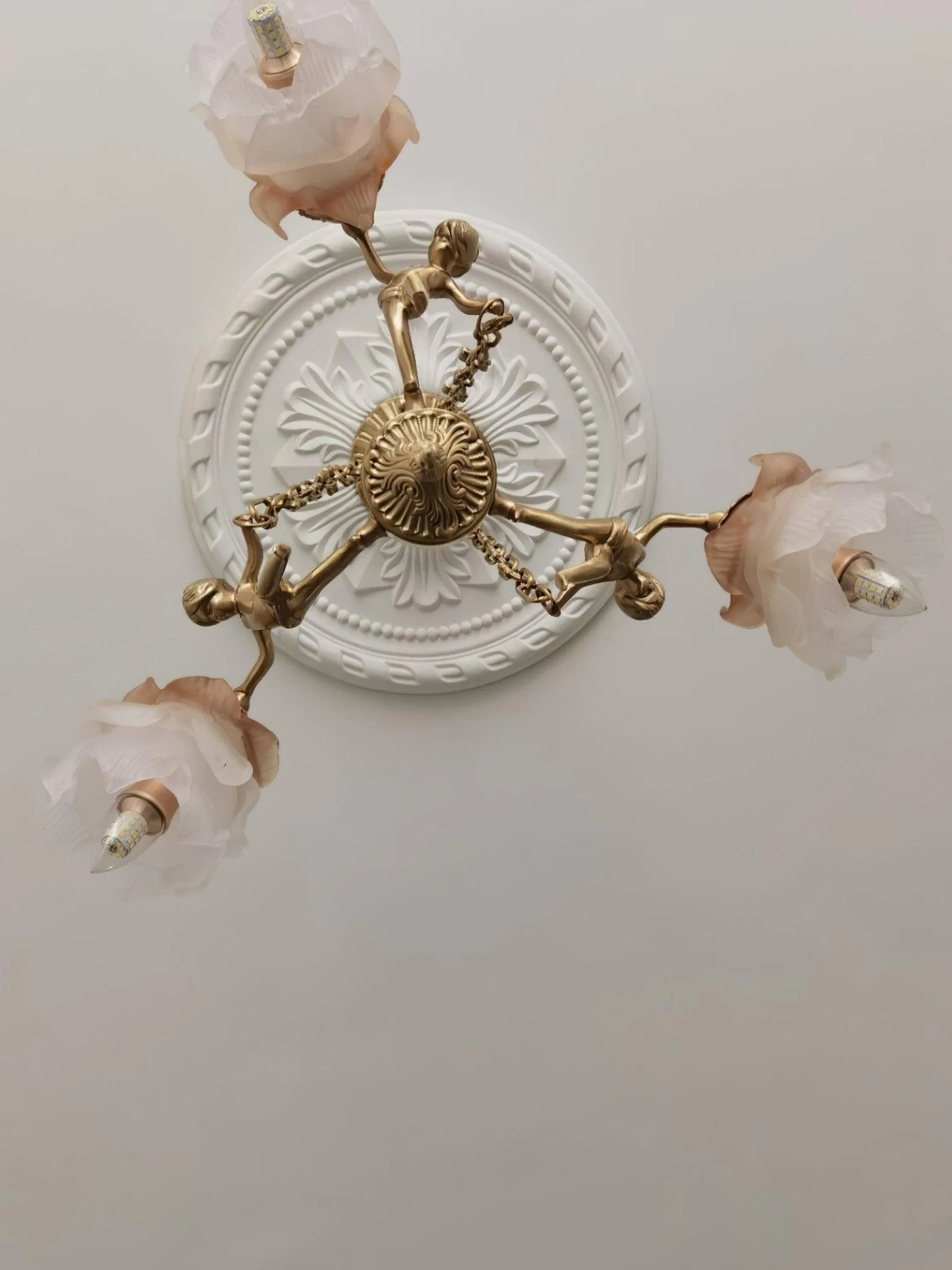 Lustra Chandelier Brass Suspension Floral Vintage - Image 34