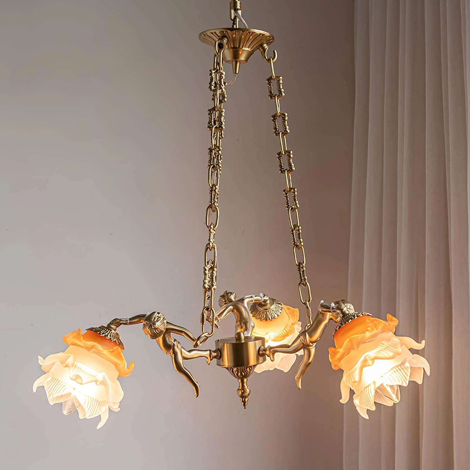 Lustra Chandelier Brass Suspension Floral Vintage - Image 4