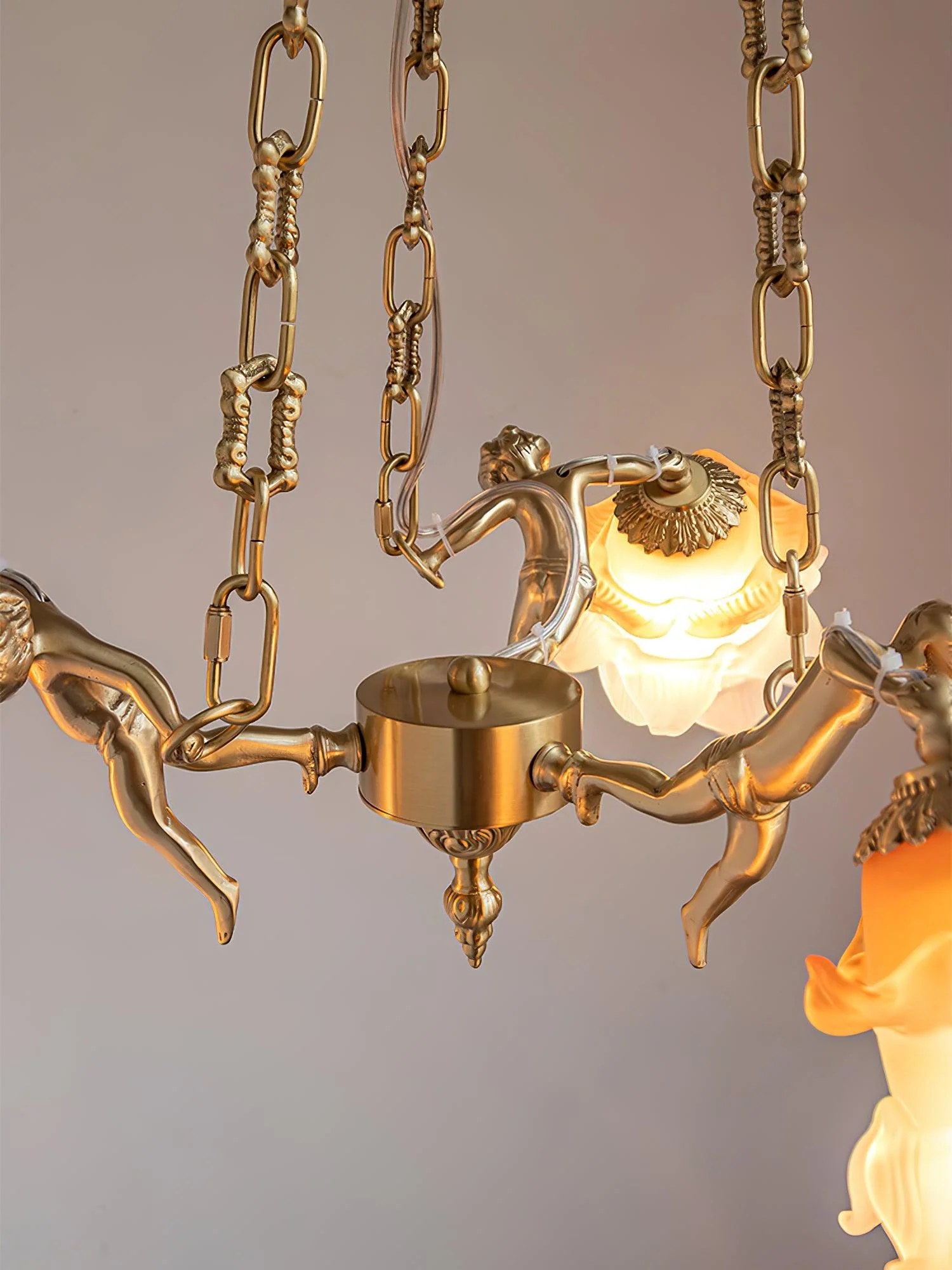 Lustra Chandelier Brass Suspension Floral Vintage - Image 5