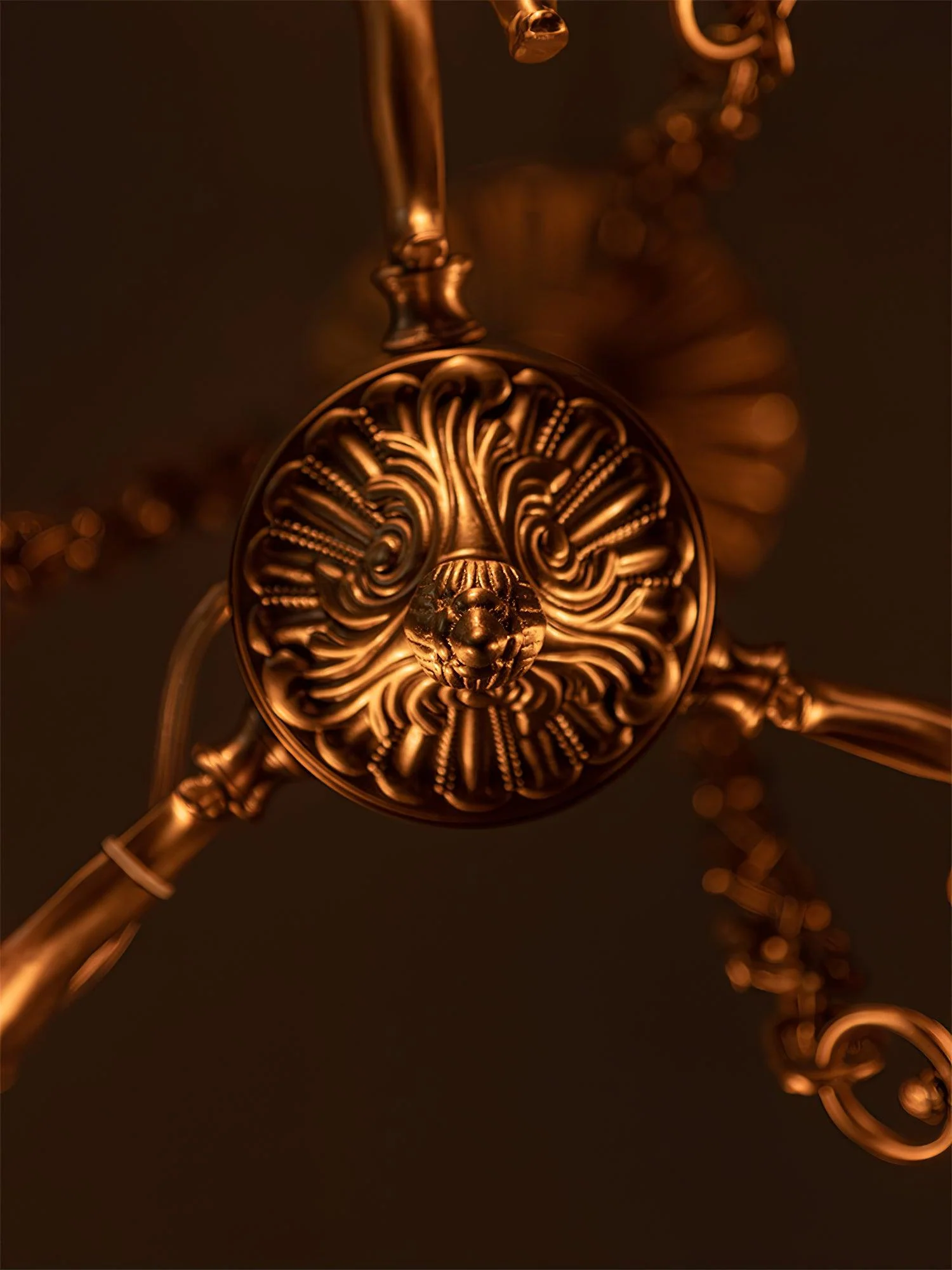 Lustra Chandelier Brass Suspension Floral Vintage - Image 6