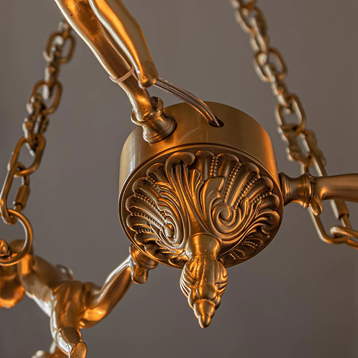 Lustra Chandelier Brass Suspension Floral Vintage - Image 8