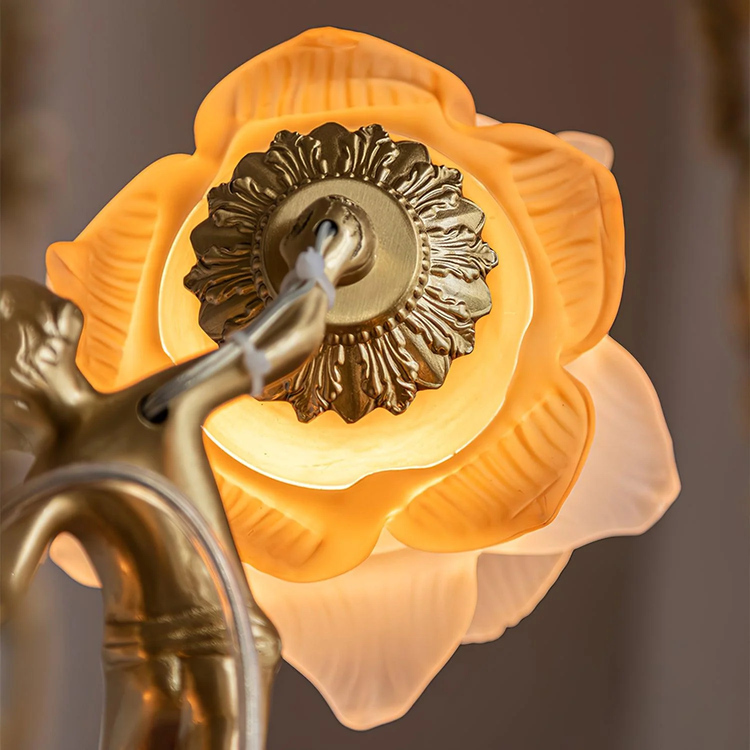 Lustra Chandelier Brass Suspension Floral Vintage - Image 9