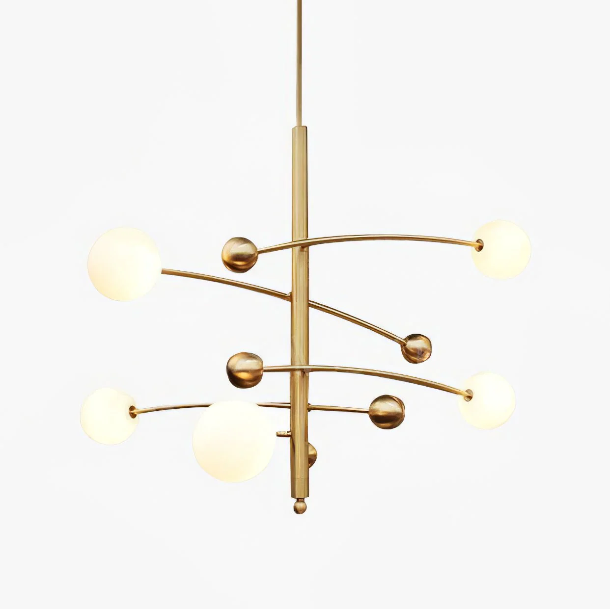 Lustra Chandelier Brass Vertical Beam Globe