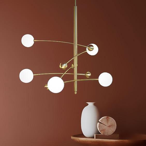 Lustra Chandelier Brass Vertical Beam Globe - Image 11