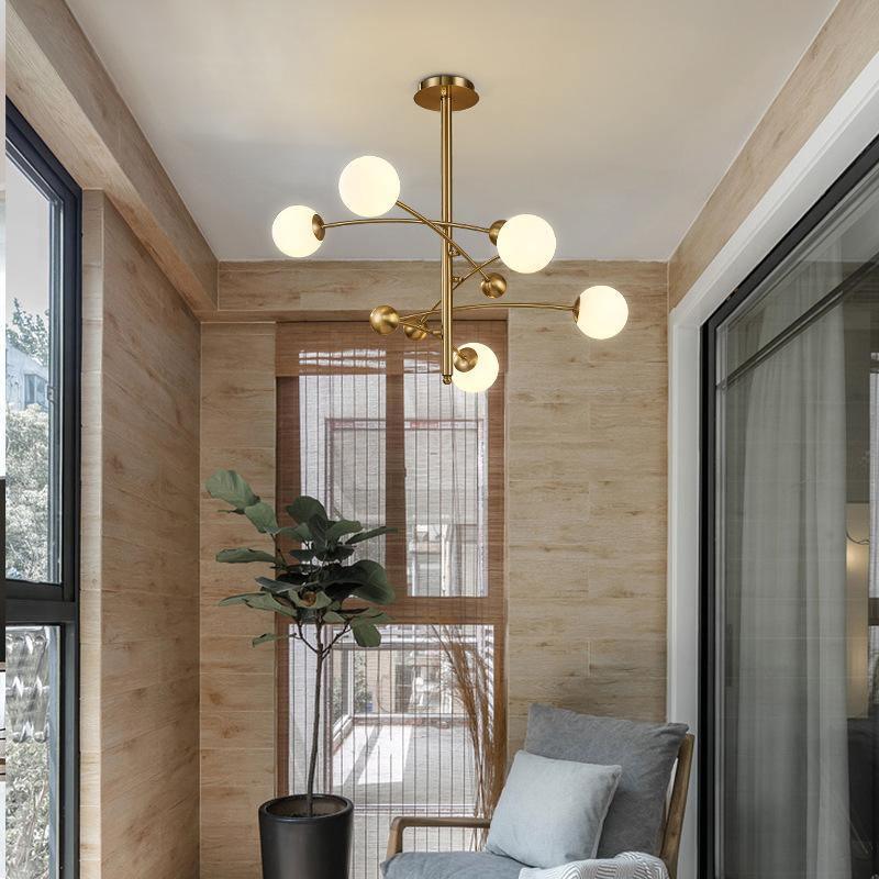 Lustra Chandelier Brass Vertical Beam Globe - Image 14