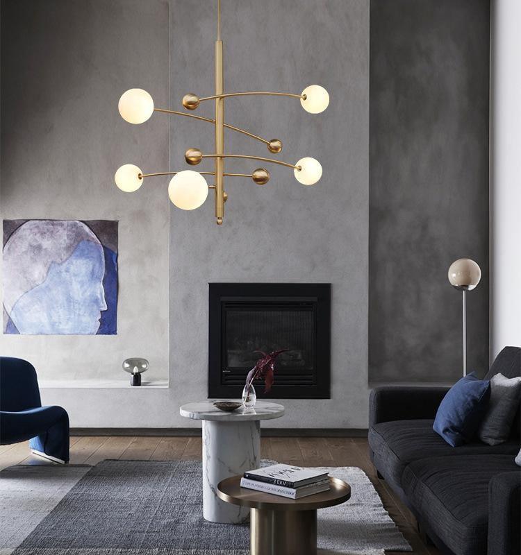 Lustra Chandelier Brass Vertical Beam Globe - Image 15