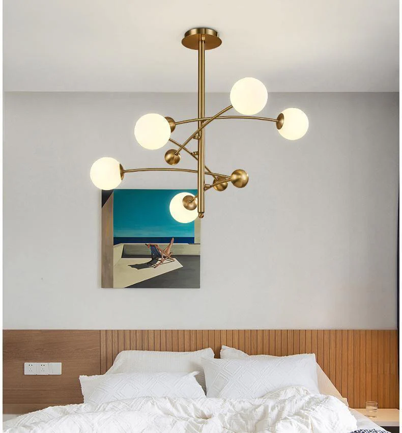 Lustra Chandelier Brass Vertical Beam Globe - Image 16