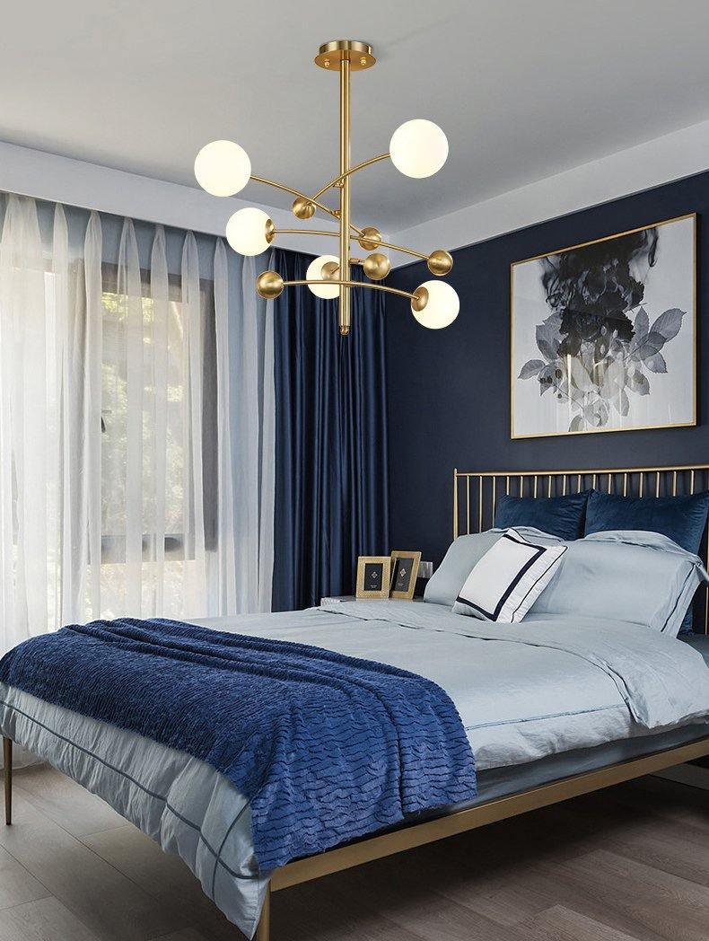 Lustra Chandelier Brass Vertical Beam Globe - Image 19