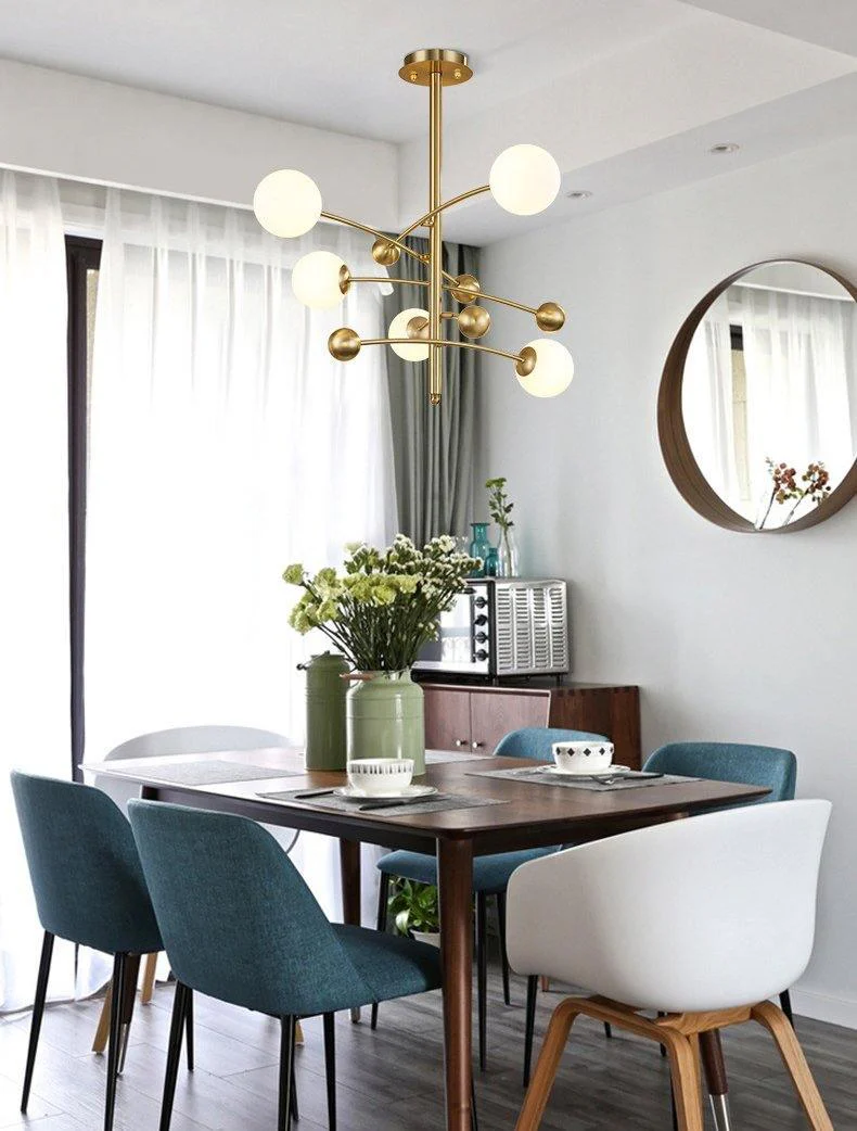 Lustra Chandelier Brass Vertical Beam Globe - Image 20