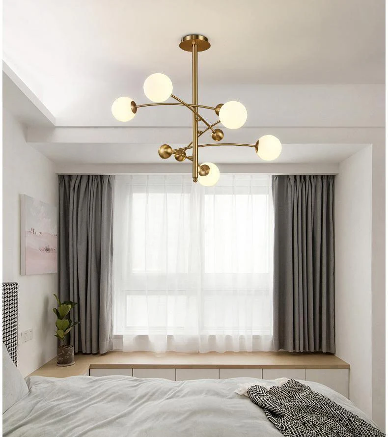 Lustra Chandelier Brass Vertical Beam Globe - Image 21