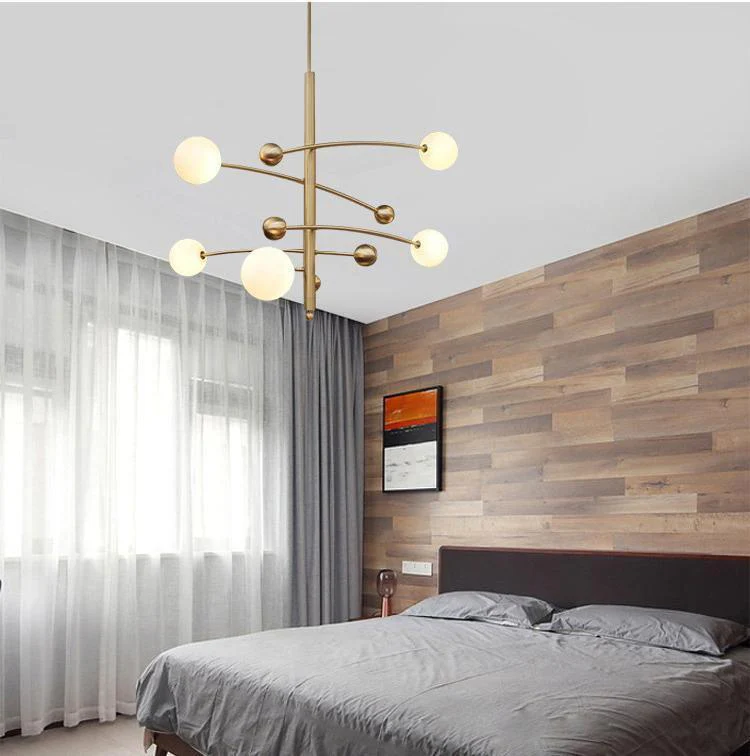 Lustra Chandelier Brass Vertical Beam Globe - Image 22