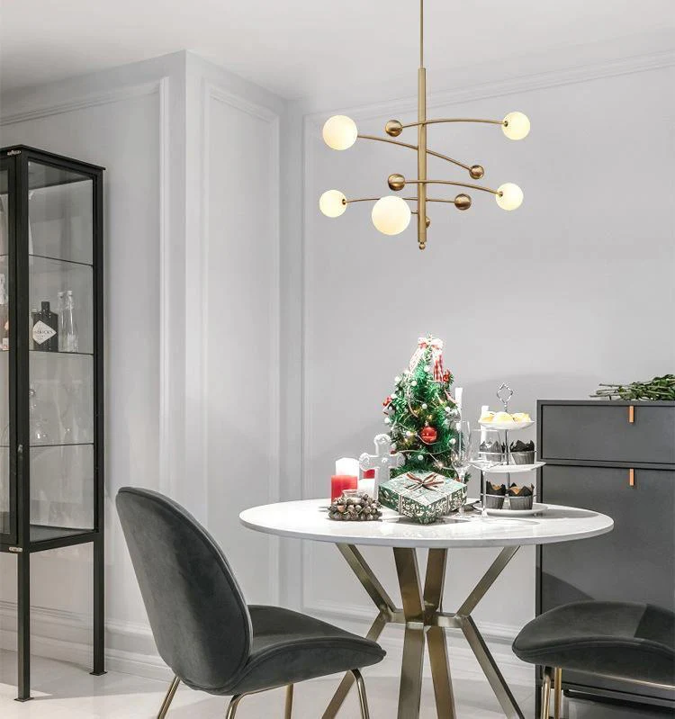 Lustra Chandelier Brass Vertical Beam Globe - Image 3