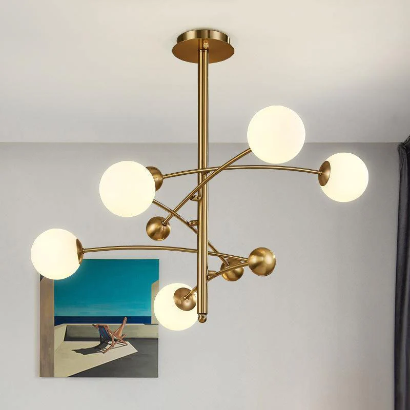 Lustra Chandelier Brass Vertical Beam Globe - Image 4